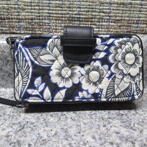 Vera Bradley Wristlet with RFID Card Protection, Snow Lotus Pattern